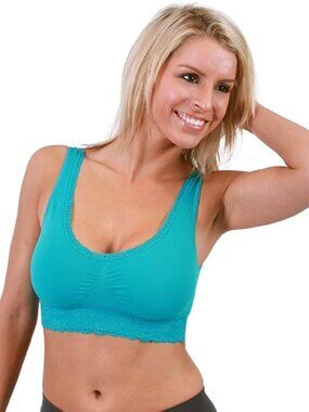 Coobie Wire-Free Seamless Lace Trim Comfort Bra with Removable Pads, Medium